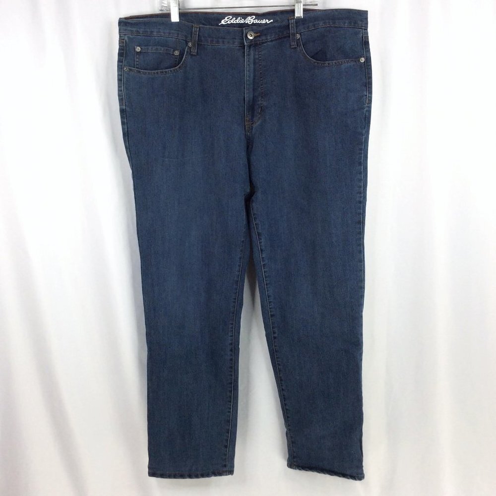 Eddie Bauer Flannel Lined Blue Denim Straight Fit Jeans 40x34 Red Buffalo Plaid‎